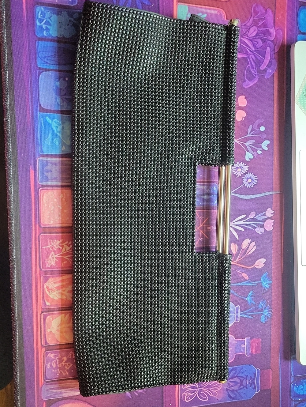 Textured Black Wristlet Clutch with Metal Handle